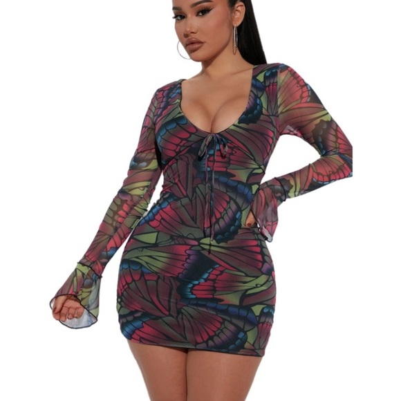 NWOT Fashion Nova Mariposa Beauty Mesh Mini Dress Size XL - Picture 3 of 7